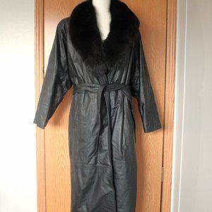Leather trench with fox fur collar